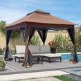 thumbnail image 1 of 11x11Ft Pop Up Gazebo Canopy with Removable Zipper Netting, 2-Tier Soft Top Event Tent for Patio Backyard Garden Camping, Brown, 1 of 20