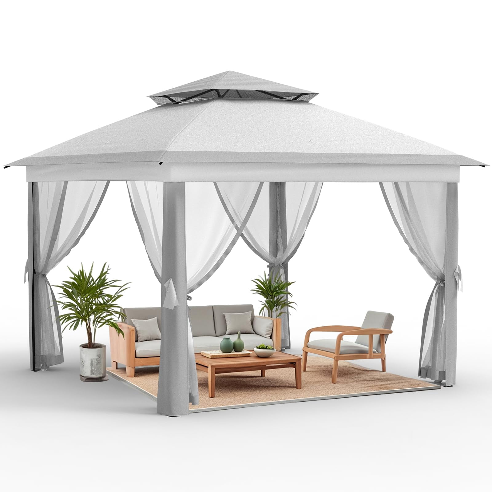 11x11ft Heavy Duty Pop Up Outdoor Gazebo Tent – Double Roof, Mosquito Netting, Water & UV Resistant, Sturdy Metal Frame, Easy Setup – Patio, Garden, Backyard, Deck