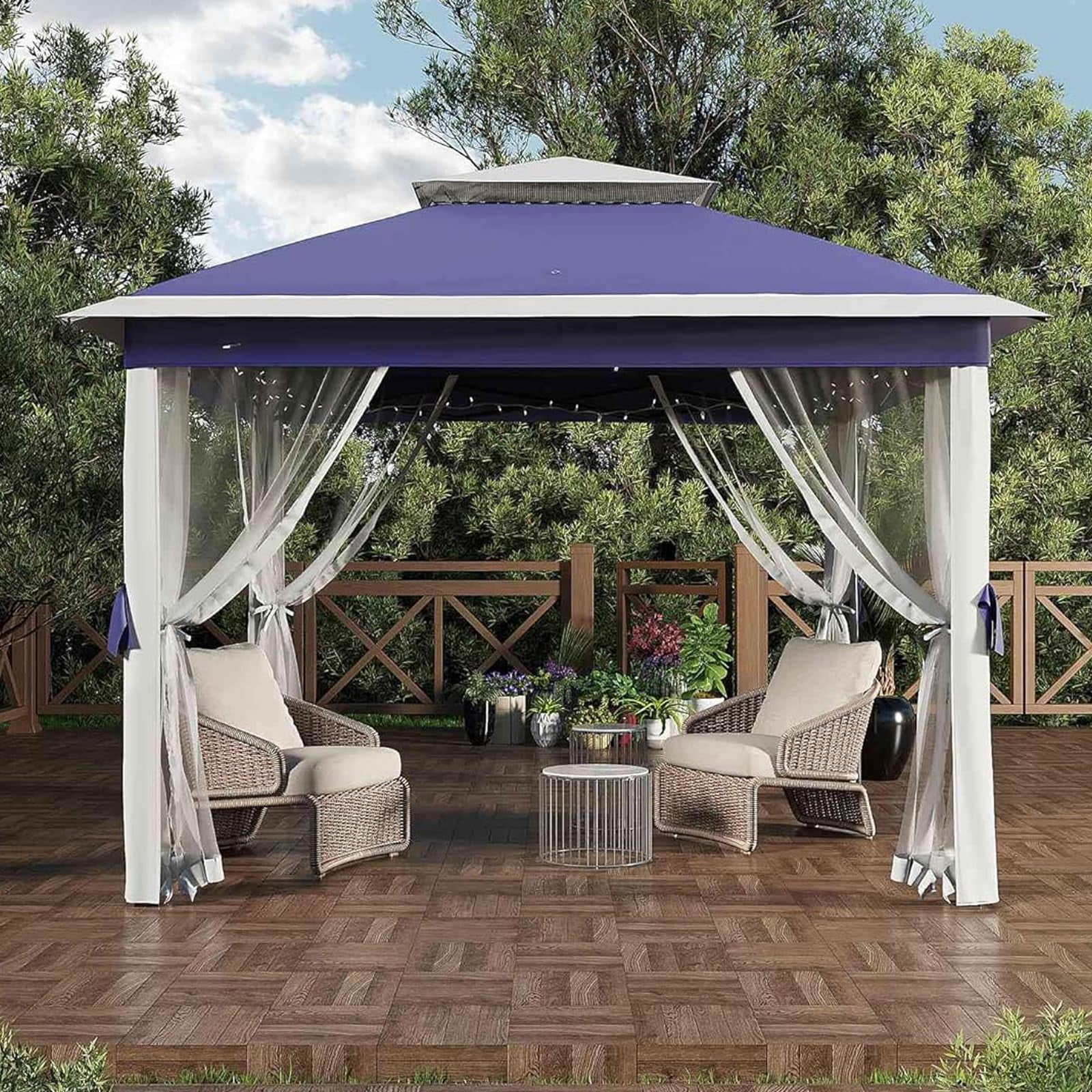 11x11ft Heavy Duty Pop Up Outdoor Gazebo Tent – Double Roof, Mosquito Netting, Water & UV Resistant, Sturdy Metal Frame, Easy Setup – Patio, Garden, Backyard, Deck