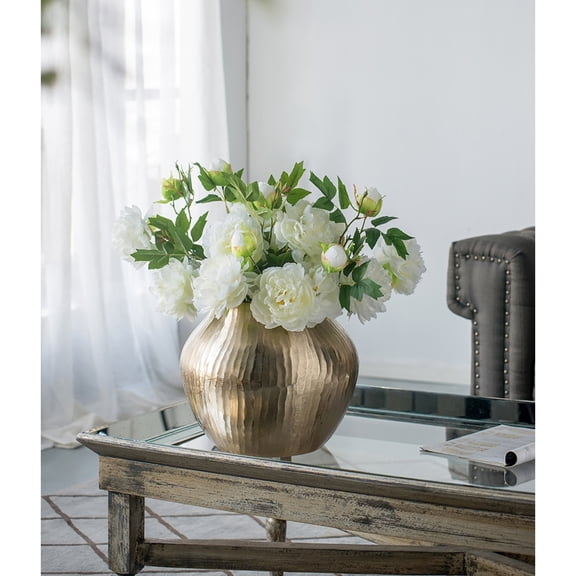 11x11x9 Inch Aluminum Chisel Flower Vase Christmas Gift – Gold Decorative Centerpiece for Home Dining Table Entryway