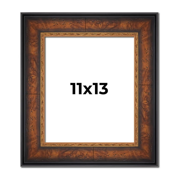 11x13 Frame Brown Walnut Gold Ornate Trim Solid Wood Plein Air Picture Frame | 3 Inch Moulding