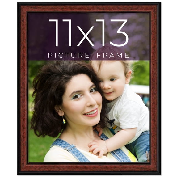 11x13 Frame Executive Brown Round Mahogany Finish Solid Wood Picture Frame | 1.25 Inch Moulding