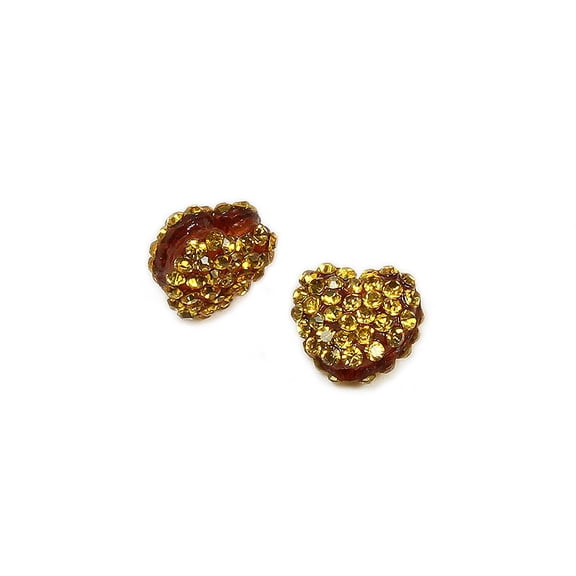 11x13mm Pack Of 2 Golden Yellow Cz Puffed Heart Spacer Beads ForJewelry Making