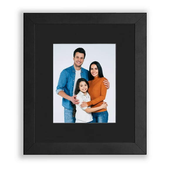11x14 1.25" Black Wood Picture Frame, Displays 8x10 Photo with Black Mat