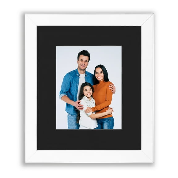 11x14 1.25" White Wood Picture Frame, Displays 8x10 Photo with Black Mat