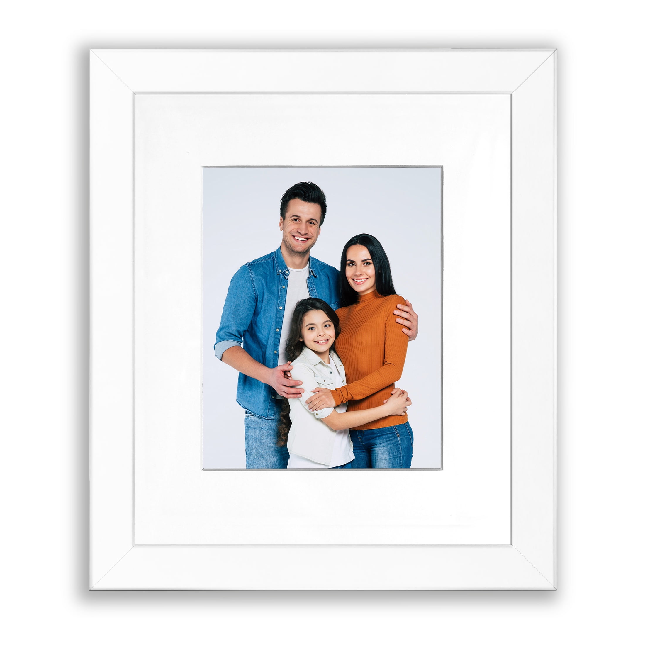 11x14 1.25" White Wood Picture Frame, Displays 8x10 Photo with White Mat