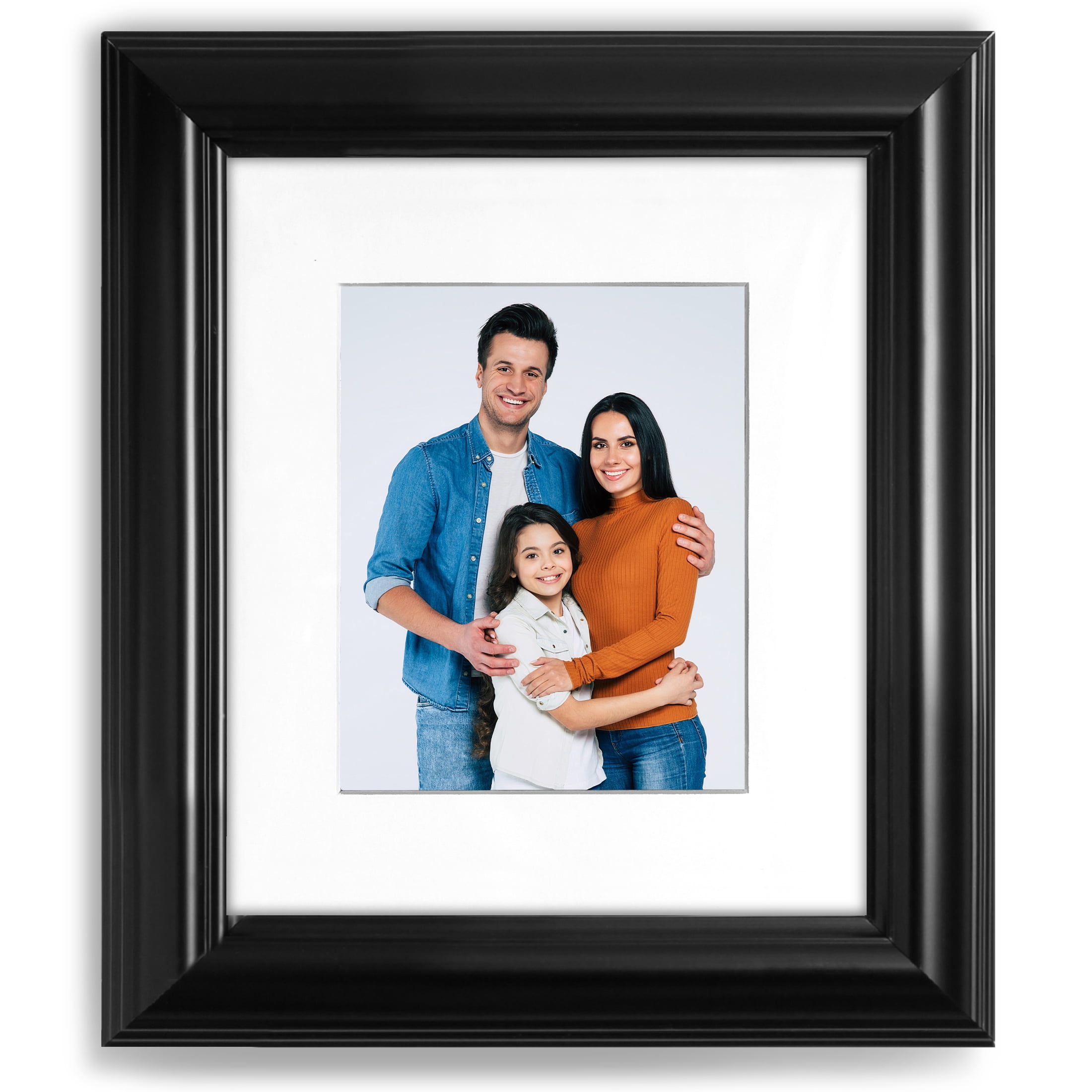 11x14 2" Traditional Black Picture Frame (Polystyrene), Displays 8x10 Photo with White Mat