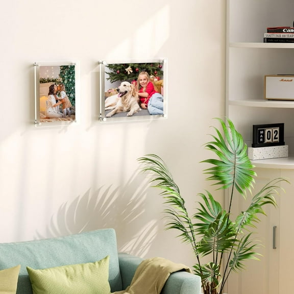 11x14 Acrylic Picture Frames 2 Pack, Clear Picture Frames for Wall, Modern Frameless picture Frames Lucite Transparent Square Cubes Floating Hanging Photo Frame Gift for Home Office Display