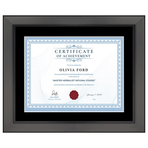 11x14 Black Diploma Frame - Black on White Double Mat - Displays 8.5x11 Diplomas with Mat or 11x14
