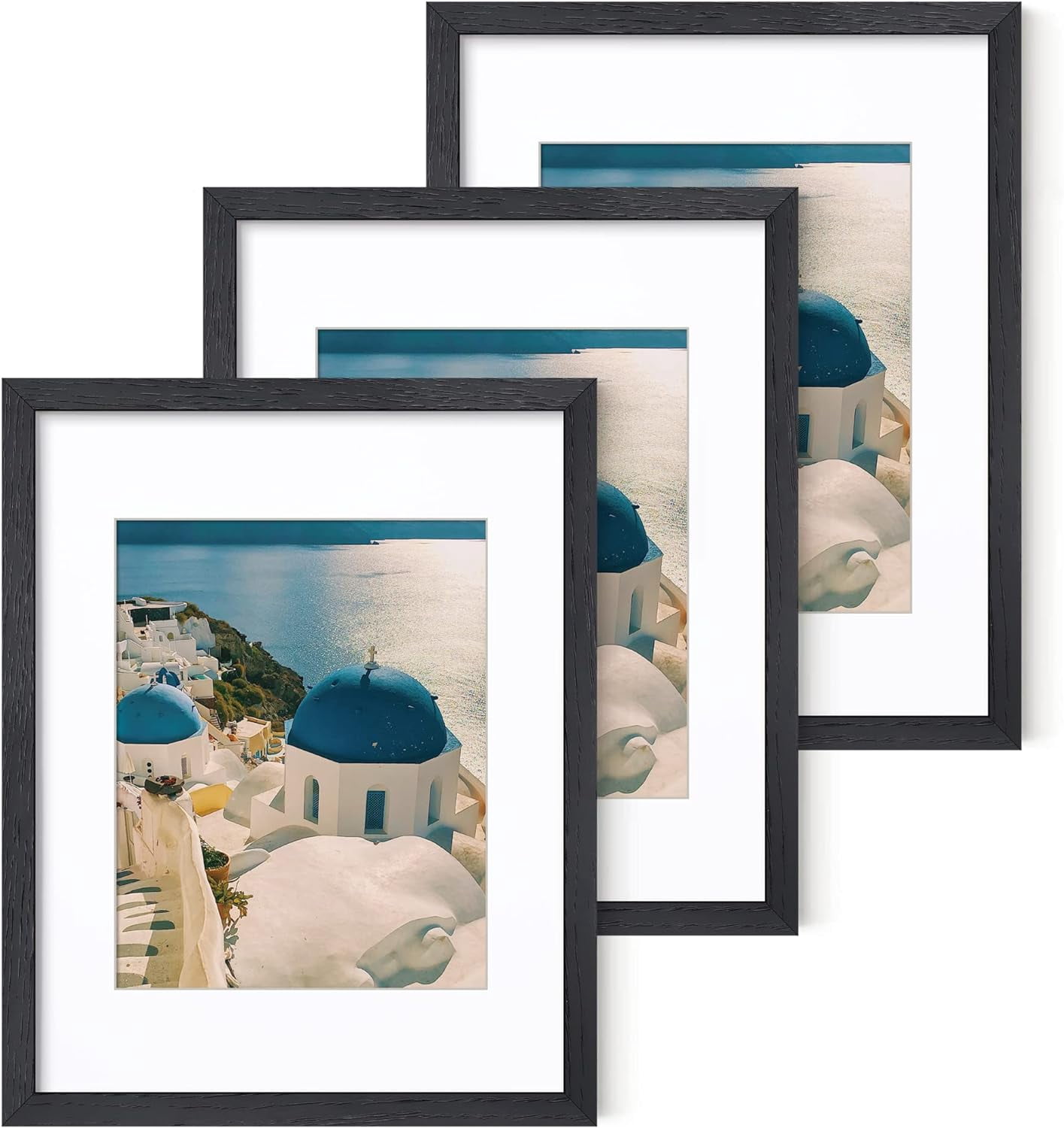 11x14 Black Picture Frame with Mat for 8x10, Solid Oak Wood Picture