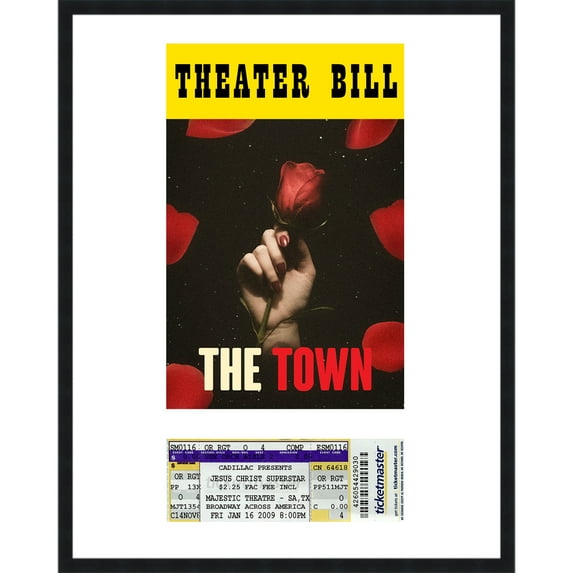 11x14 Black Playbill Frame with White Mat with 2 Openings to Display 1 Playbill & 1 Ticket - with