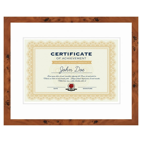 11x14 Brown Diploma Frame - White on White Double Mat - Displays 8.5x11 Diplomas with Mat or 11x14