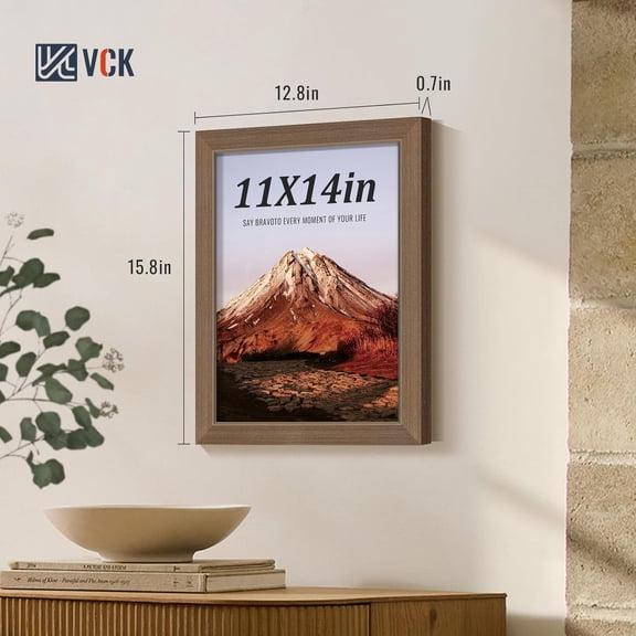 11x14 Brown Picture Frames 3 Pack, High-End Wood Wide Border Poster Frame, Multi-Directional Display Family Photos, Office Prints, Studio/Gallery/Home Artwork