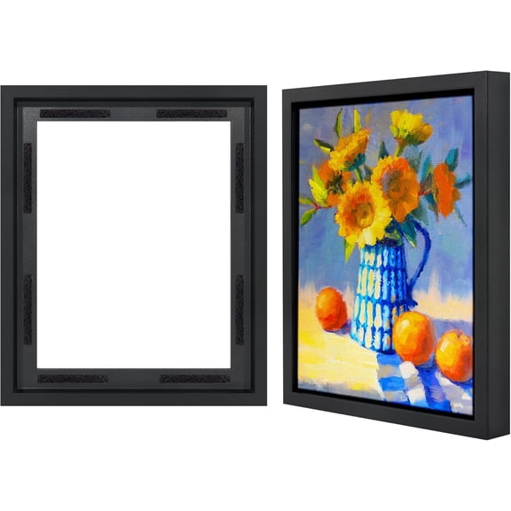 11x14 Canvas Floating Frame with Adhesive Strips Included - Vertical and Horizontal Floating Frame for Artwork - Canvas Frames for Wall Display - Black