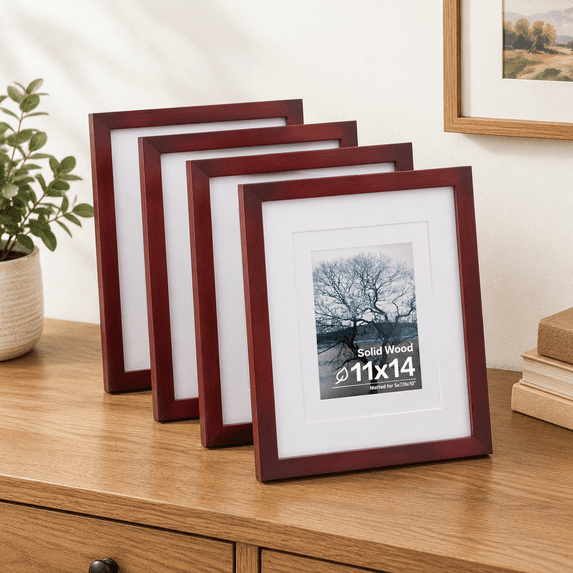 11x14 Cherry Red Picture Frame, Solid Wood, Fits 11x14, 8x10, or 5x7 ...