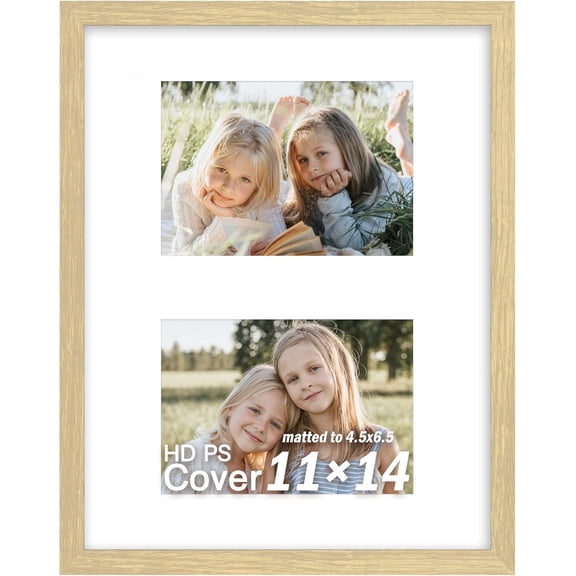 11x14 Collage Frame, Displays 2 Photos in 5x7 Size, Wooden Multi-Opening Picture Frame with PS Cover for Wall or Tabletop Use - Natural