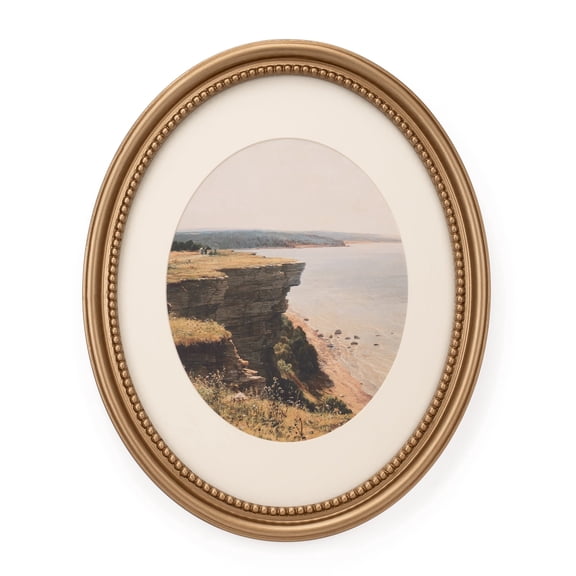 11x14 Decorative Oval Picture Frame, Rubbed Champagne Gold Border and Inner Beads Trim, Matted to 8x10, Glass Front
