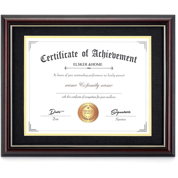 11x14 Diploma Frame with Black Mat,Real Cherry Wood | Double Mat, Black Mat with Golden Rim Display 11x14 Document/Certificate with Mat or 15x18 without Mat- Wall Mount Display