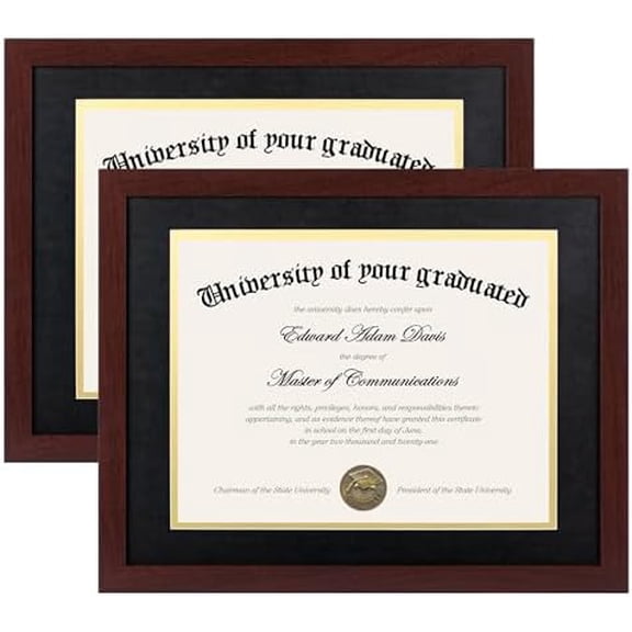 11x14 Diploma Frame Certificate Degree Document Frame with High Definition Glass, 8.5 x 11 with mat for Wall and Tabletop, Mahogany Double Mat, 2 Pack