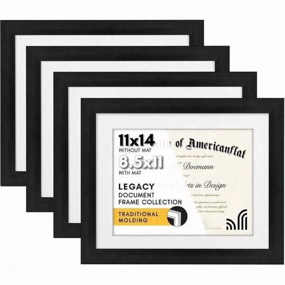 11x14 Diploma Frame With ShatterResistant Glass Set Of 4 Use As 8.5x11 Frame With Mat Or Display 11x14 Documents Without Mat Legacy Collection Certificate Frames For Wall Black