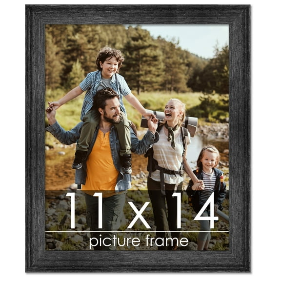 11x14 Black Rustic Wide Barnwood Picture Frame - UV Acrylic, Foam Board Backing, Hanging Hardware