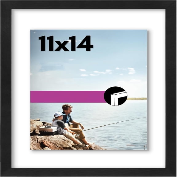 11x14 Floating Picture Frame with Polished Crystal-Clear Glass - Use as 8x10 Picture Frame or Display 5x7 Photo - Photo Frames for Wall Display - Black