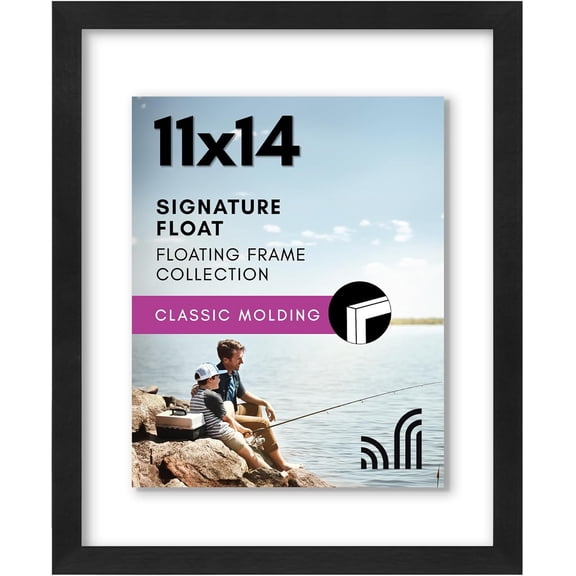 11x14 Floating Picture with Polished Crystal-Clear Glass - Use as 8x10 Picture or Display 5x7 Photo - Signature Float Collection - Photo s for Wall Display - Black