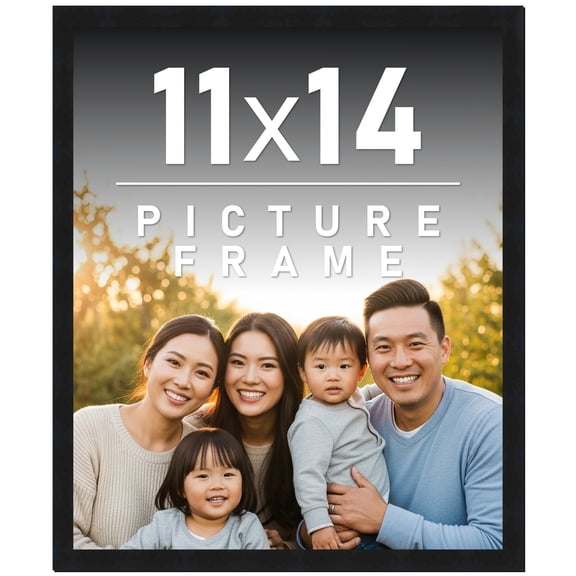 11x14 Frame Black Solid Wood Picture Frame | 0.75 Inch Moulding Width | Includes UV Acrylic
