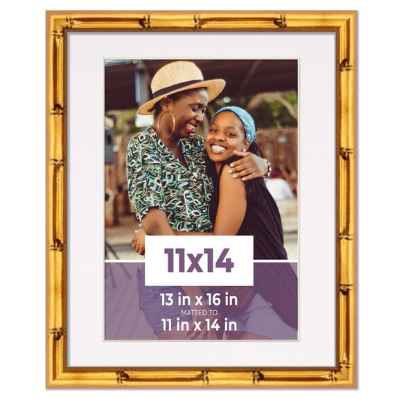 11x14 Frame Gold Bamboo With White Picture Mat For 11x14 Photo - Gold Bamboo 13x16 Frame To Display
