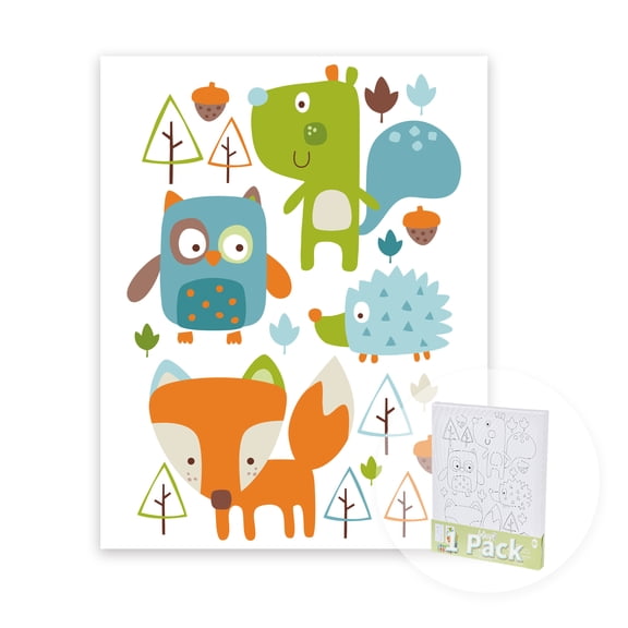 11x14 Inch Pre Drawn Canvas Painting Kit, Woodland Animals Outline Canvas with 12 Acrylic Paint Pots and 3 Paint Brushes, DIY Paint Canvas Set, 1 Pack