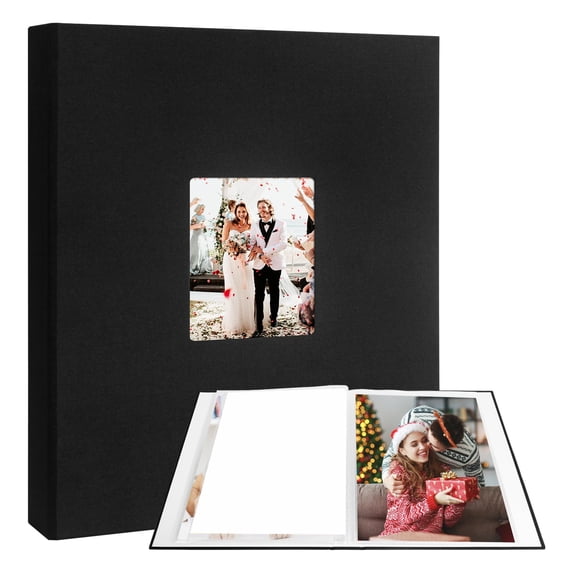 11x14 Linen Photo Album, Art Portfolio Folder with Clear Top Loading Sleeves, Holds 64 Photos, Perfect for Displaying Artists Drawings Wedding Shower Family Memories, Black