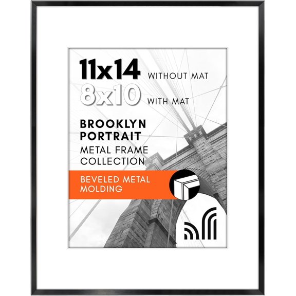 11x14 Metal Picture Frame with Tempered Glass - Use as 8x10 Frame with Mat or Display 11x14 Photo Without Mat - Brooklyn Collection - Picture Frames for Wall Display - Black