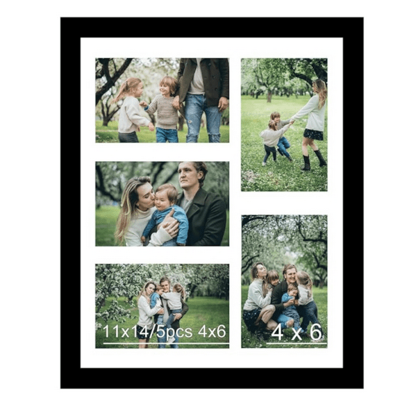 11x14 Picture Frame, 4x6 Collage Picture Frame, Display 5 Pcs 4x6 Photos or 11x14 Picture, Five Opening 4x6 Collage Frame for Wall Hanging, Lightweight 4 x 6 Multi Picture Frame, Black