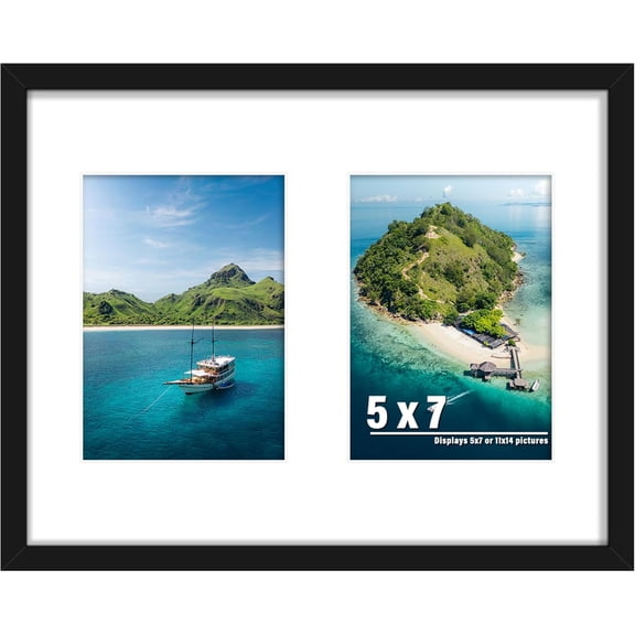 11x14 Picture Frame, 5x7 Collage Picture Frame, Displays Two 5x7 inch Photos, or 11x14 (Without Mat) Available for Wall Mount or Table Top Horizontal and Vertical Display, Black.