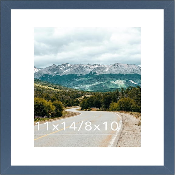 11x14 Picture Frame with 8x10 Mat Navy Blue, Display 8x10 with Mat or 11x14 Without Mat, Wood 11 by 14 Photo Frame, 11 x 14 Frame for Wall Hanging Display, Navy Blue