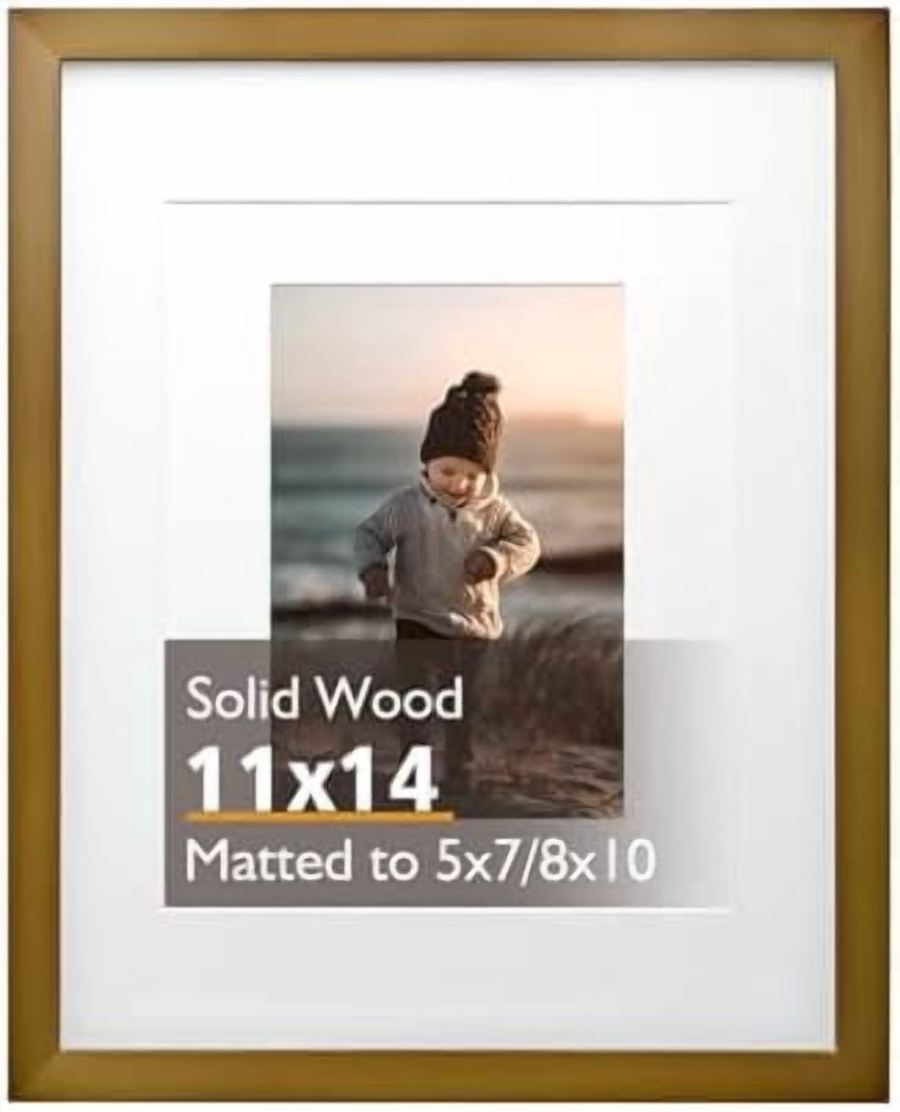 11x14 Picture Frame Brown, Solid Wood Frame 11x14 with Acrylic Plexiglass for Pictures 5x7/8x10 With Mat,Tabletop and Wall Display, 11 x 14 Picture Frame Set of 1