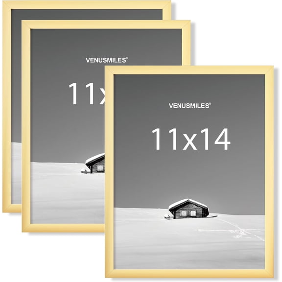 11x14 Picture Frame, Display 11x14 Photo Frames - High Definition Plexiglass - Vertical and Horizontal Display - Wall Hanging or Table Top Frame - Gold, 3 Pack