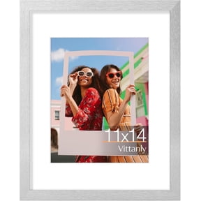 11x14 Picture Frame, Display Pictures 8x10 with Mat or 11x14 without Mat, Engineered Wood with Shatter Resistant Plexiglass, Photo Frame for Wall Mounting, Silver, 1 Pack