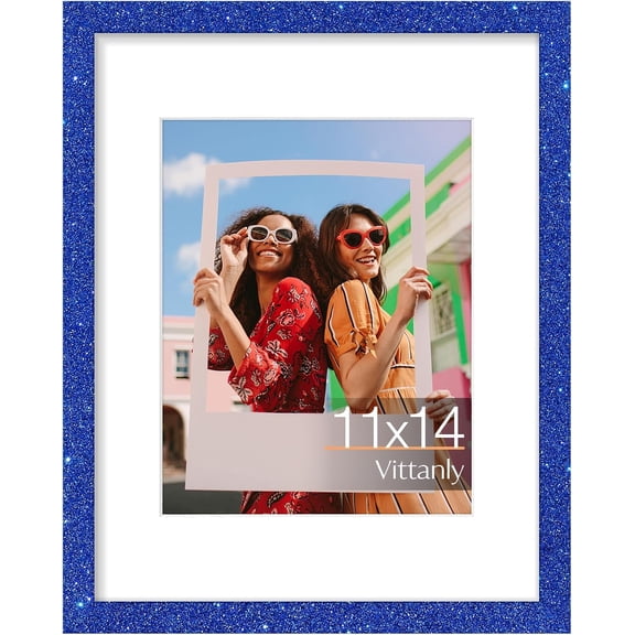 11x14 Picture Frame, Matted for 8x10 Photos, Glitter Royal Blue
