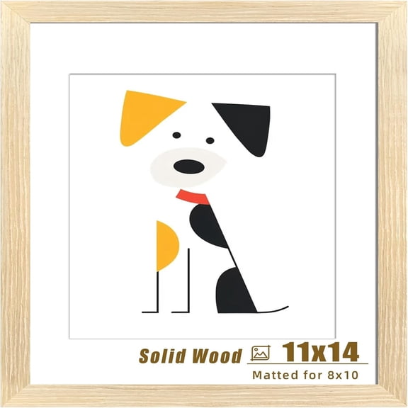 11x14 Picture Frame Natural Solid Wooden Photo Frames for Wall, Display 8x10 with Mat or 11x14 Without Mat, 1 Pack