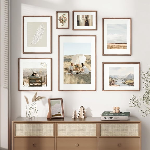 11x14 Picture Frame, Rounded Corner 11 x 14 Wooden Frame Matted to 8x10 Photos, Gallery Wall Frames for Posters & Art Prints