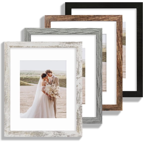 11x14 Picture Frame Set of 4, Made of Glass and Multicolour Wooden Frame, Display 8x10 Pictures with Mat or 11 x 14 Posters without Mat for Wall Mounting, Gallery Photo Frames