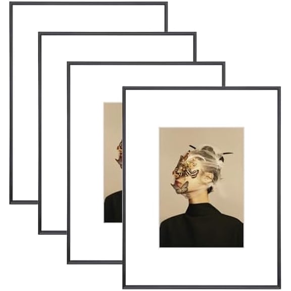11x14 Picture Frame Set of 4, Matted Black Simple Modern Brushed Thin Aluminum Metal Photo Frame Fits 8x10 with Mat or 11 x 14 without Mat Vertical and Horizontal for Tabletop and Wall Mounting