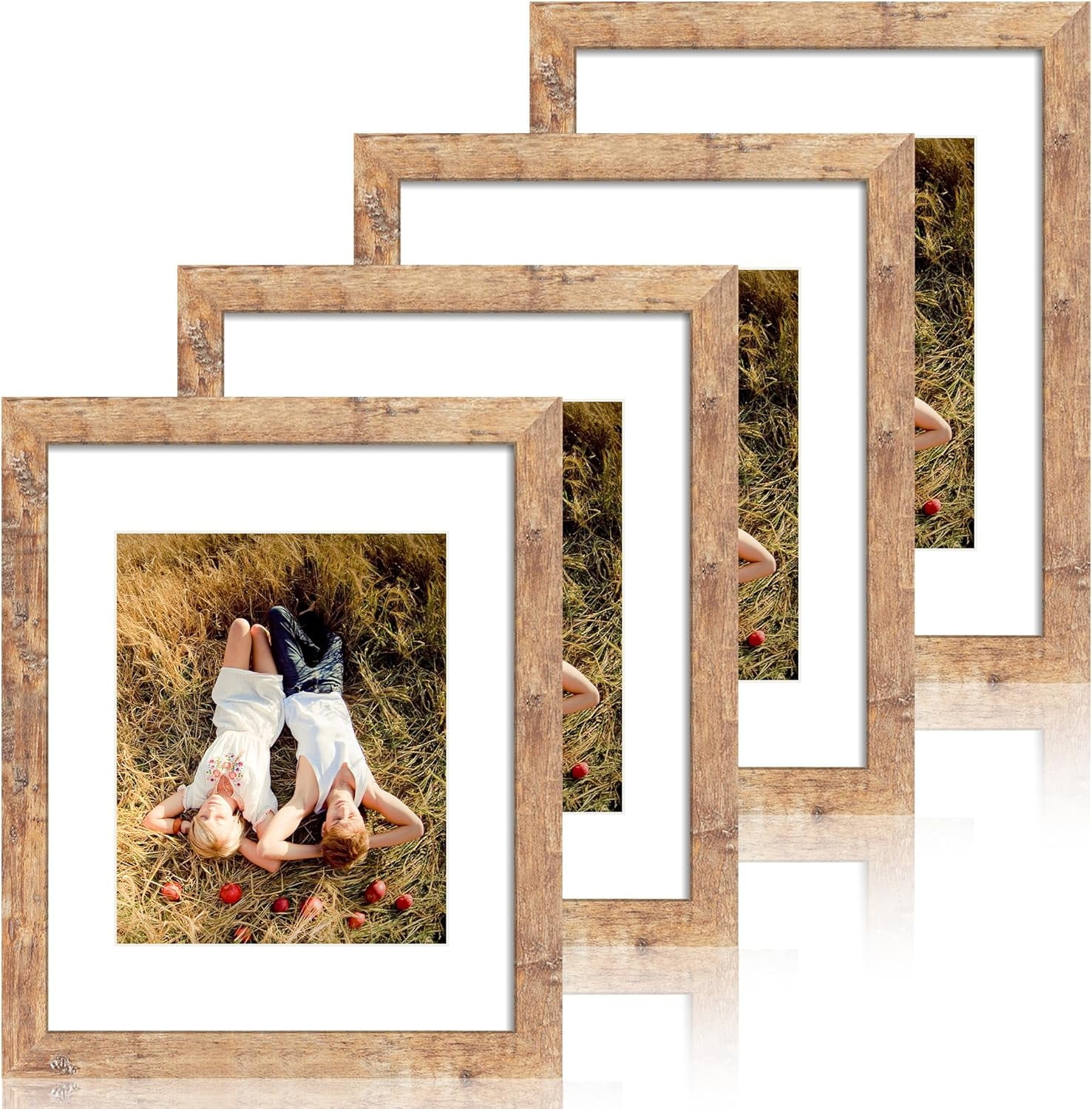 11x14 Picture Frame Set of 4 with Tempered Glass, Rustic Brown Frame
