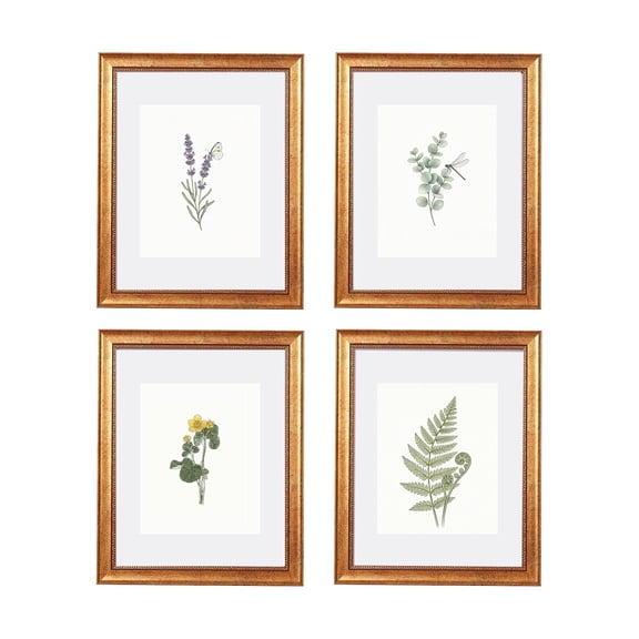 11x14 Picture Frame Set of 4, Wooden Gold Classic Vintage Picture Frames, 8x10 with Mat, Ornate Antique Photo Frames for Wall and Tabletop Display, Wall Hanging, Gift Ideas