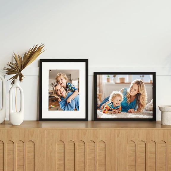 11x14 Picture Frame Set of 9, Display Pictures 8x10 with Mat or 11x14 without Mat, Multi Collage Gallery Square Photo Frames for Wall or Tabletop, Black