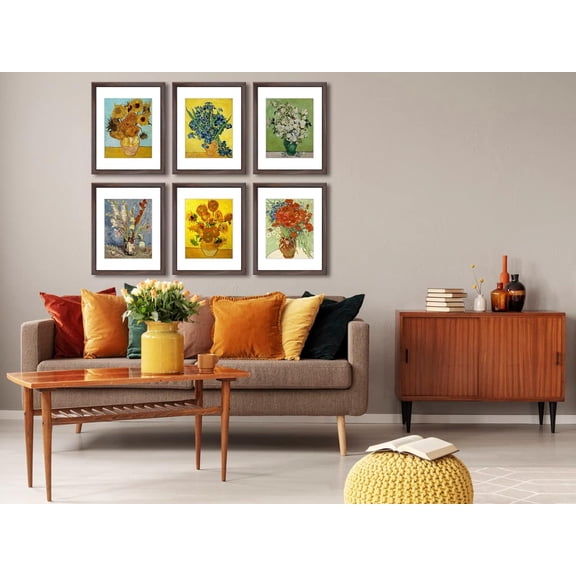 11x14 Picture Frame Set of 6 for Pictures 8x10 with Mat or 11x14 Without Mat, Wall or Tabletop Gallery Photo Frames Walnut