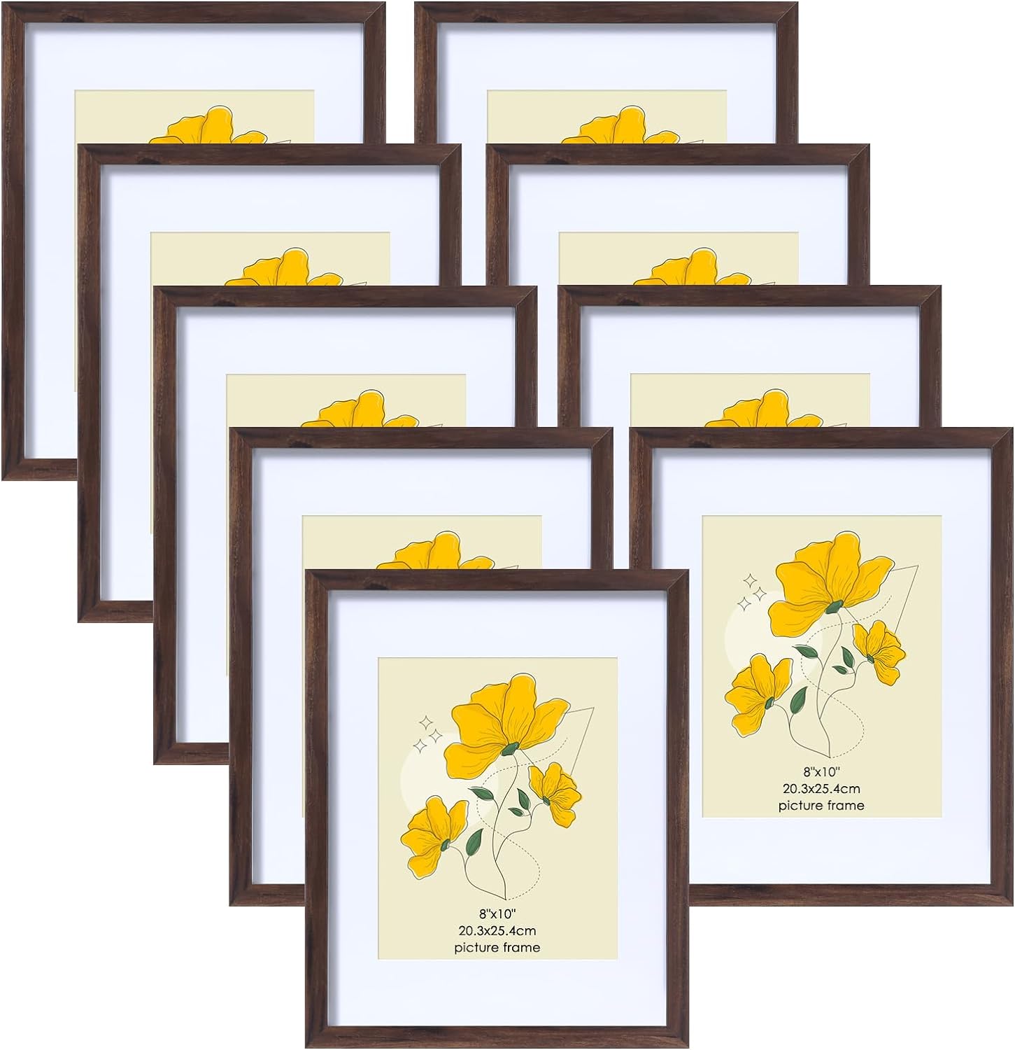 11x14 Picture Frame Set of 9, Walnut Brown Frames for Photos 8x10 with