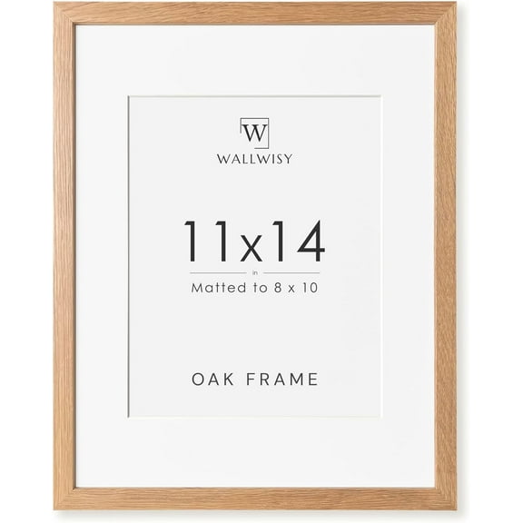 11x14 Picture Frame, Solid Oak 11x14 Photo Frame with Mat to 8x10, 14x11 Natural Oak Wood Frames for Wall, Set of 1