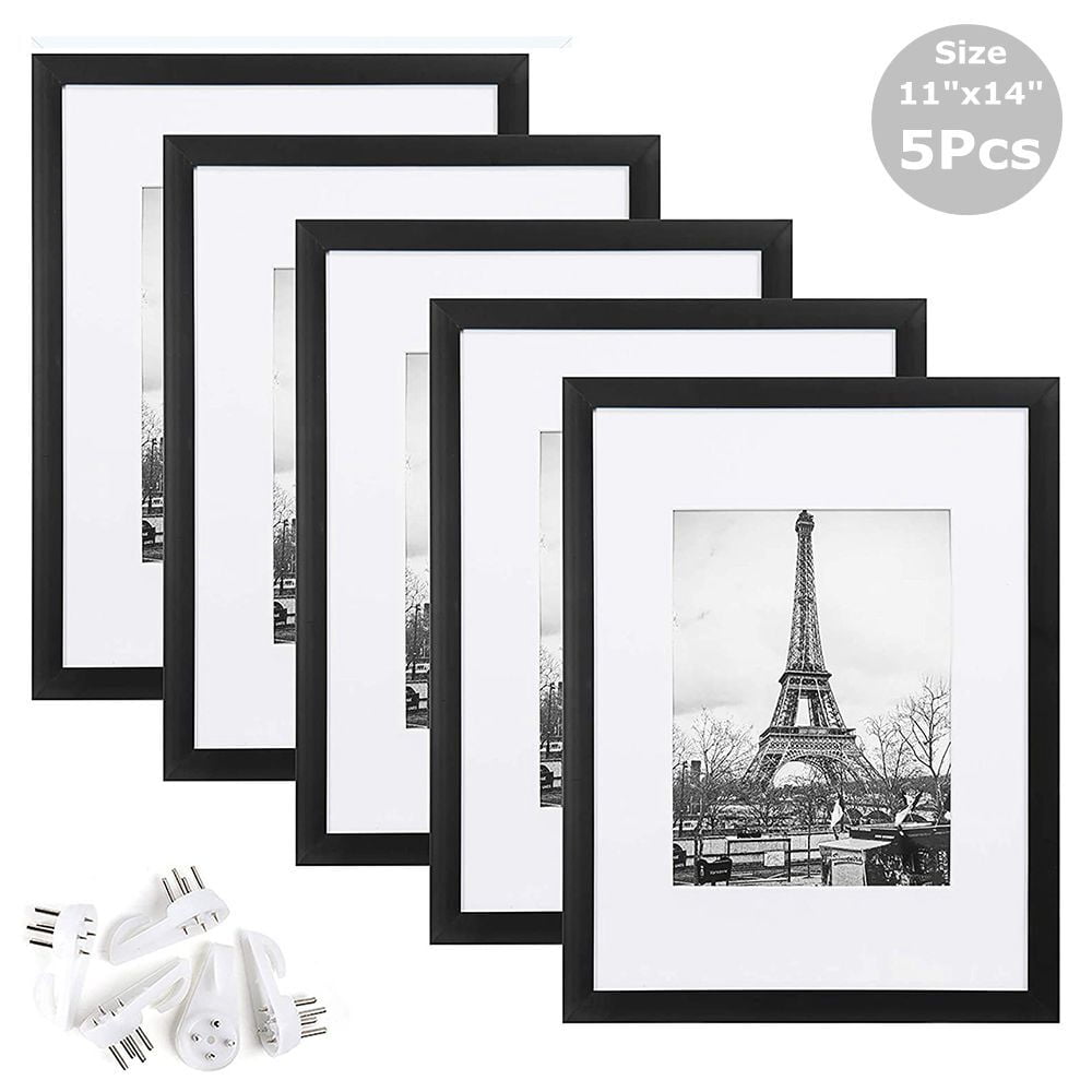 upsimples 16x20 Picture Frame Set of 5,Display Pictures 11x14 with Mat or  16x20 Without Mat,Wall Gallery Poster Frames,White